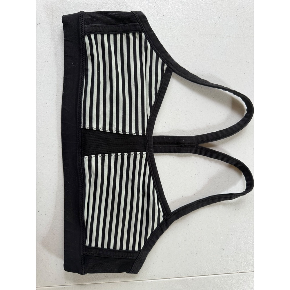 Lululemon Black White Striped Mesh Racerback Sports Bra‎ Womens Size 6